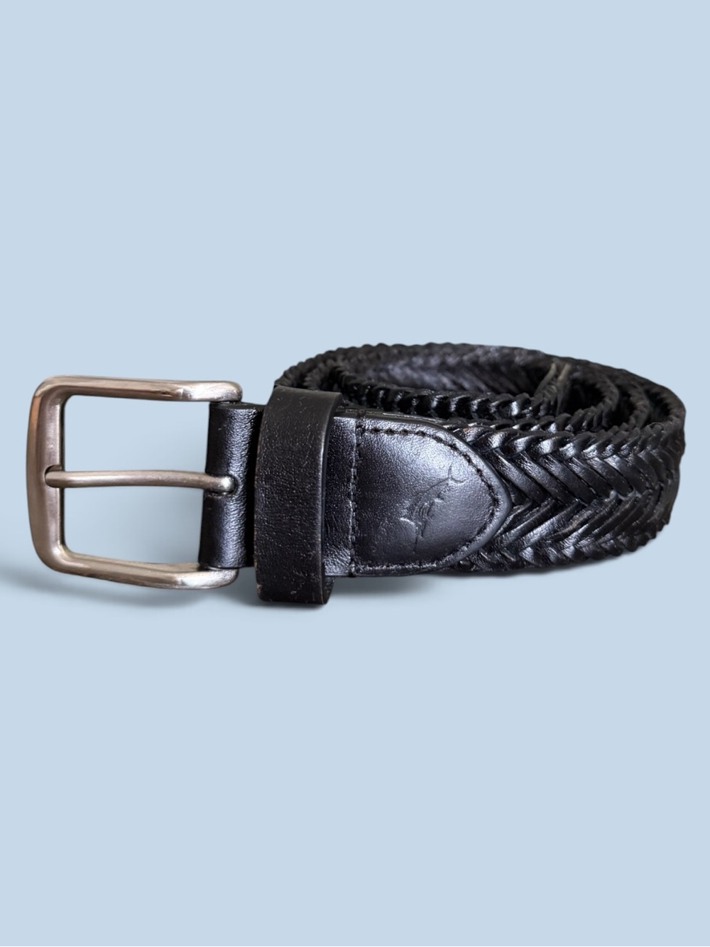 Tommy Bahama | Women’s Black Braided Leather Stretch Belt w/ Marlin Logo